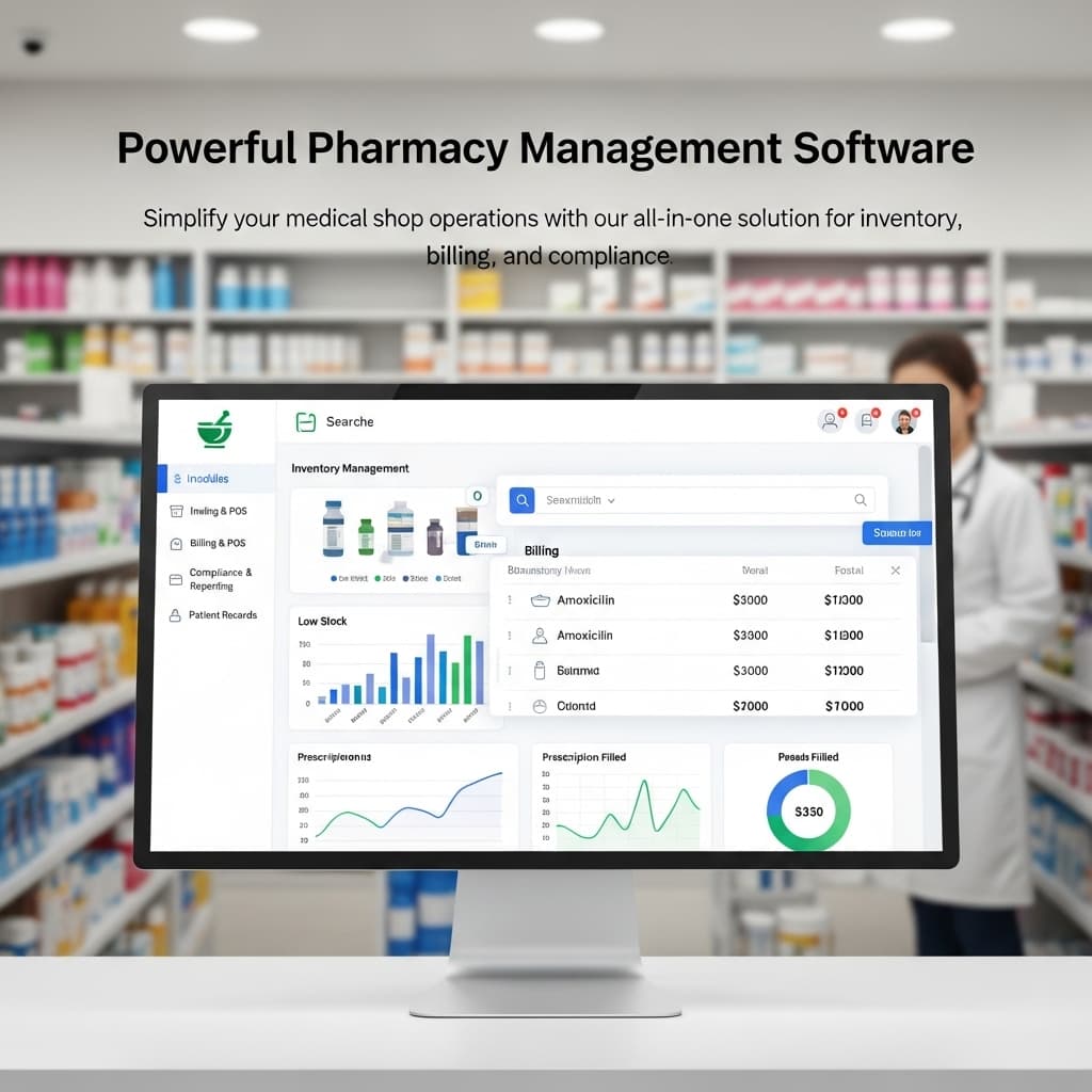 Pharmacist using software on computer